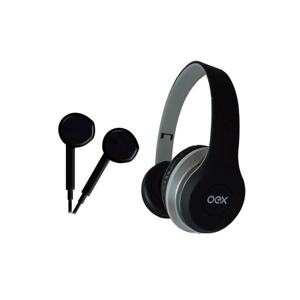 combo twin headset e fone de ouvido hf100 preto 485828 oex