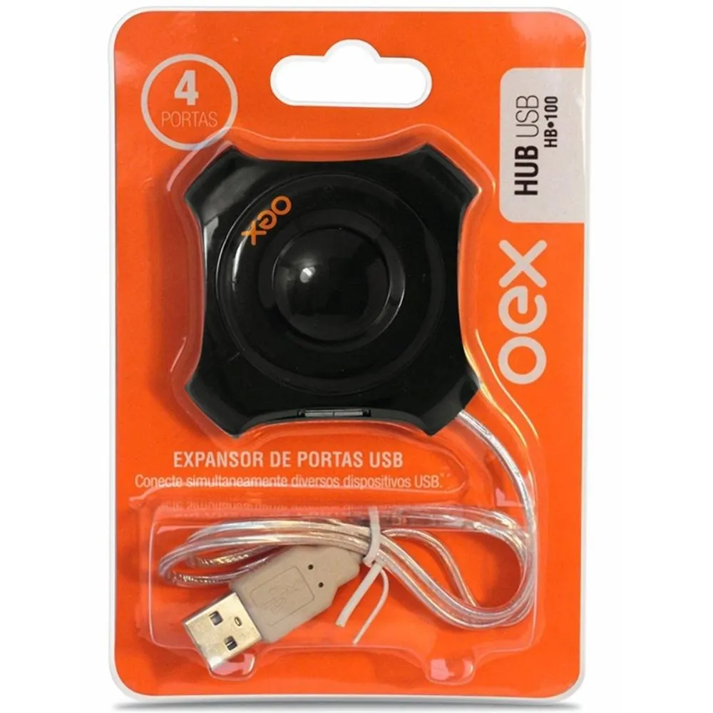 hub 4 portas usb 2.0 hb100 preto oex