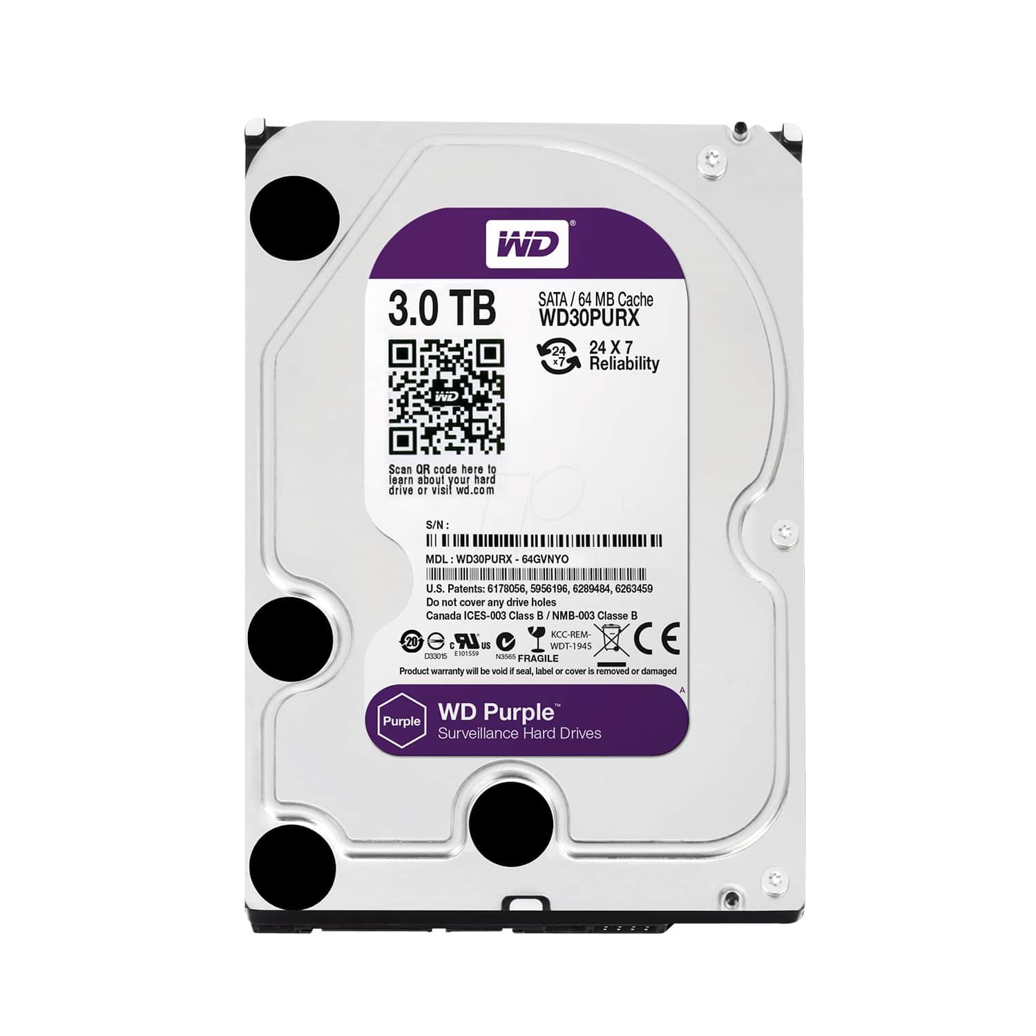 hd interno 3tb western digital purple sata III 64mb wd30purz