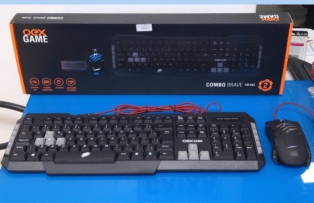 combo gamer teclado e mouse brave tm 303 preto/laranja usb 48.7222 oex